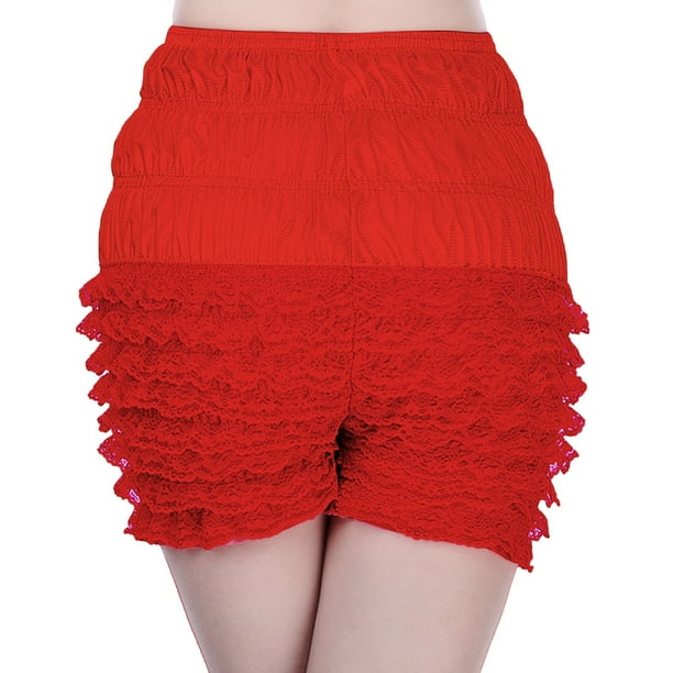 MKLEKYY Pijamas Mujer Algodon Pantalones Cortos de Encaje Sólido Estilo Lolita para Mujer, Pantalones Cortos Sexis de Capas con Empalme de Encaje