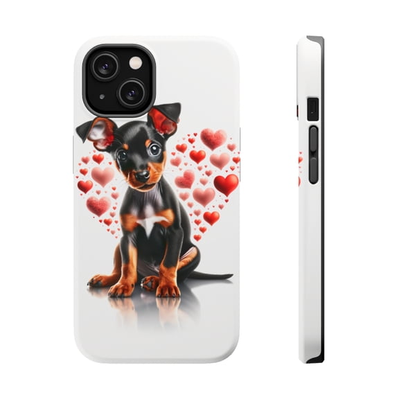 DistinctInk Tough Case for Apple iPhone 13 (6.1" Screen), Compatible with MagSafe Charging - Valentine's Day Manchester Terrier Puppy