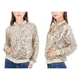 thumbnail image 4 of Womens Sequin Jacket Sparkle Long Sleeve Front Zip Casual Blazer Bomber Jacket With Pockets, Champagne,Small, 4 of 6