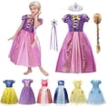 thumbnail image 2 of Vestidos de princesa Rapunzel para niñas, regalo de fiesta, Bella, Cenicienta, Aurora, Blancanieves, Sofía, malla, disfraz de cumpleaños Fivean unisex, 2 of 2