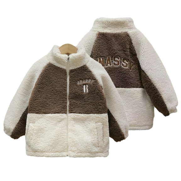 Esaierr 1-6 Years Boys Fleece Jacket for Kids Toddler,Fall Winter Cotton-Padded Short Outerwear,Sherpa Fuzzy Warm Coats