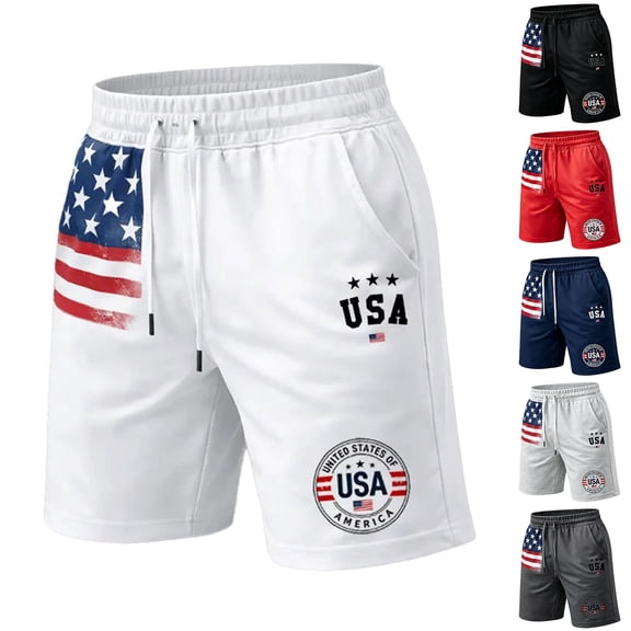 Rove Studio Men’s Patriotic USA Flag Print Shorts, Lightweight Breathable Athletic Gym Shorts with Side Pockets Black L