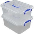 thumbnail image 1 of Eagrye Plastic Storage Latch Box, Clear Case with Blue Handle, Set of 2, 1 of 7