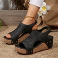 thumbnail image 5 of IEMIEMIEM Women's Wedge Sandals Dressy Summer Open Toe Espadrilles Platform Sandals Buckle Ankle Strap Wedge Sandals Leather Sandals Casual Low Wedges Walking Strappy Slip on Sandals Black 8.5 Wide, 5 of 6