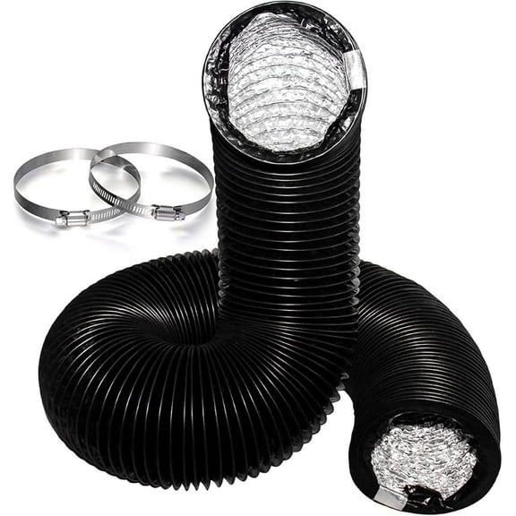 Dryer Vent Hose, 4" Insulated Flexible Duct 10FT with 2 Duct Clamps Heavy-Duty Four-Layer Protection for Heating Cooling Ventilation and Exhaust Black