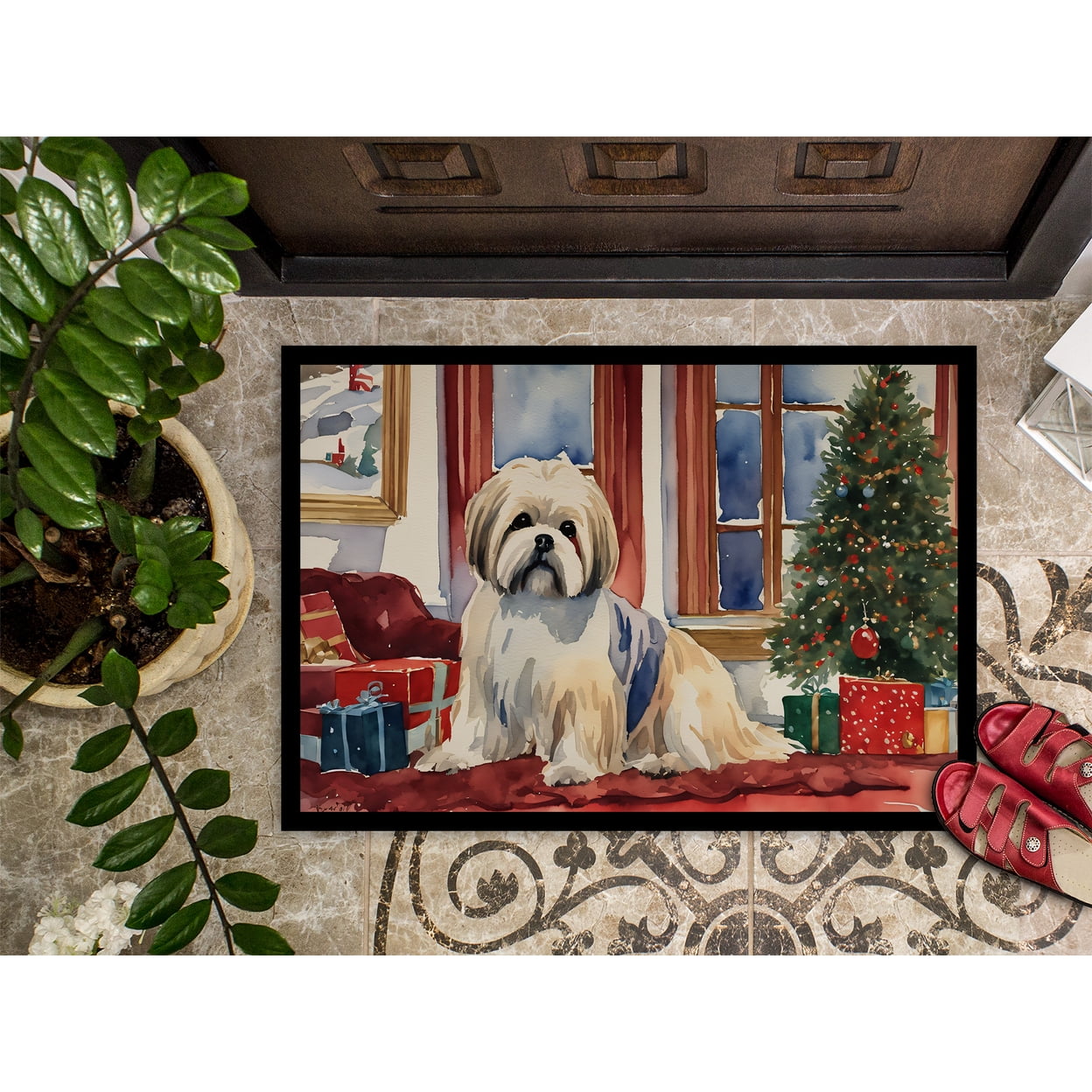 Carolines Treasures DAC2701MAT 18 x 27 in. Lhasa Apso Cozy Christmas Doormat