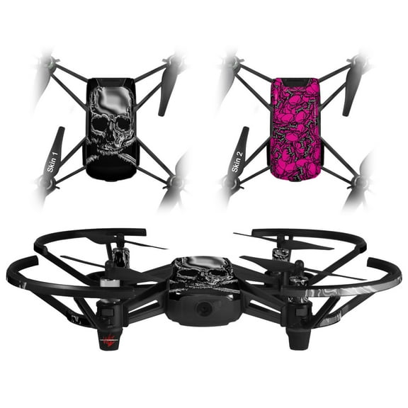 Skin Decal Wrap 2 Pack for DJI Ryze Tello Drone Chrome Skull on Black DRONE NOT INCLUDED