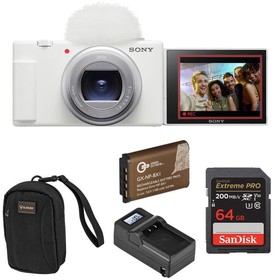 Sony ZV-1 II Vlog Camera for Content Creators and Vloggers, Bundle With Extra Battery, Smart Charger With Screen, 64GB SD Card, Slinger Camera Bag