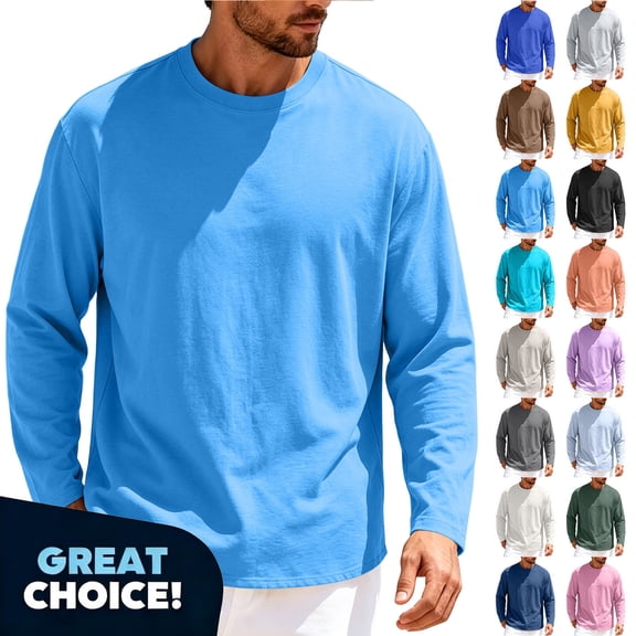 YODETEY Men’s Crew Neck Long Sleeve T‑Shirt, Stretch Moisture Wicking Active Shirts,Size S-3XL