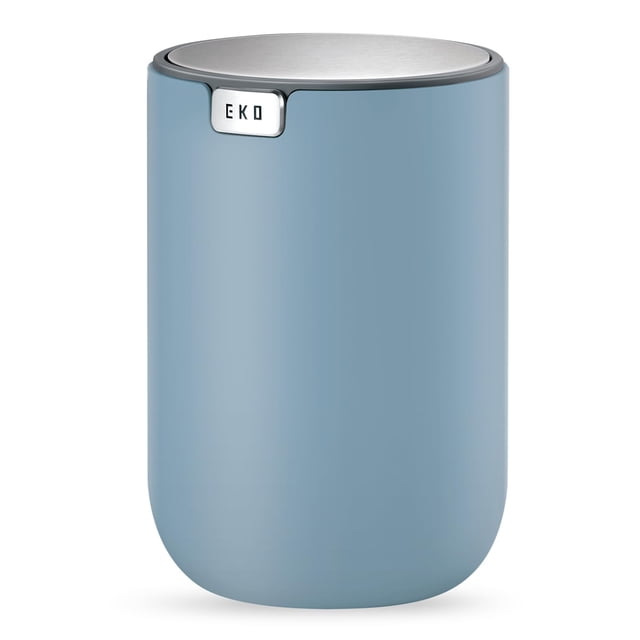 EKO Mini cubo de basura de escritorio con tapa abatible, mesa pequeña de 0,4 galones, cesta de basura redonda para oficina, hogar, coche (azul)