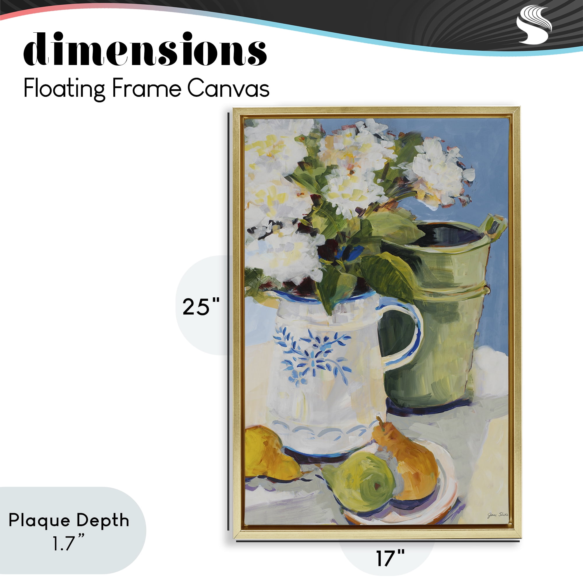 Stupell Industries Pitcher of Flowers Still Life Gold Framed Floater Canvas Wall Art, design by Jane Slivka