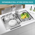 thumbnail image 4 of Extra Large Expandable Roll Up Dish Drying Rack,Over The Sink Drying Rack Sink Cover Kitchen Sink Accessories Kitchen Rolling up Stainless Steel Drainer, Foldable,Rollable（Black，25.1''-12.4''）, 4 of 6