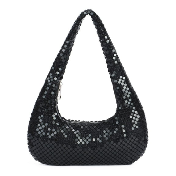 Gold Purse for Women Beaded Shoulder Handbag Moon Hobo Top Handle Satchel Evening Bag for Wedding Cocktail