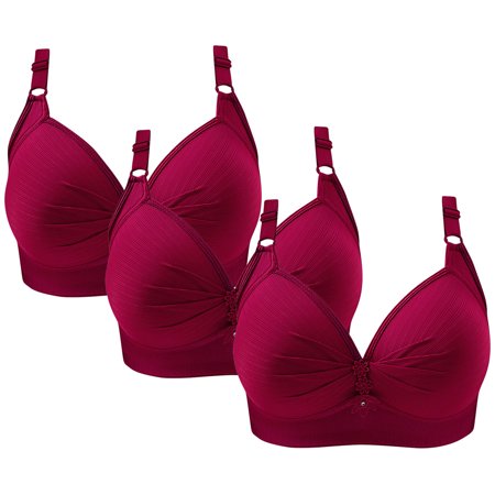 TOUMENY Bras for Women Plus Size 3PCS Women s Fashion Plus Size Wire Free Comfortable Push Up Hollow Out Bra Underwear