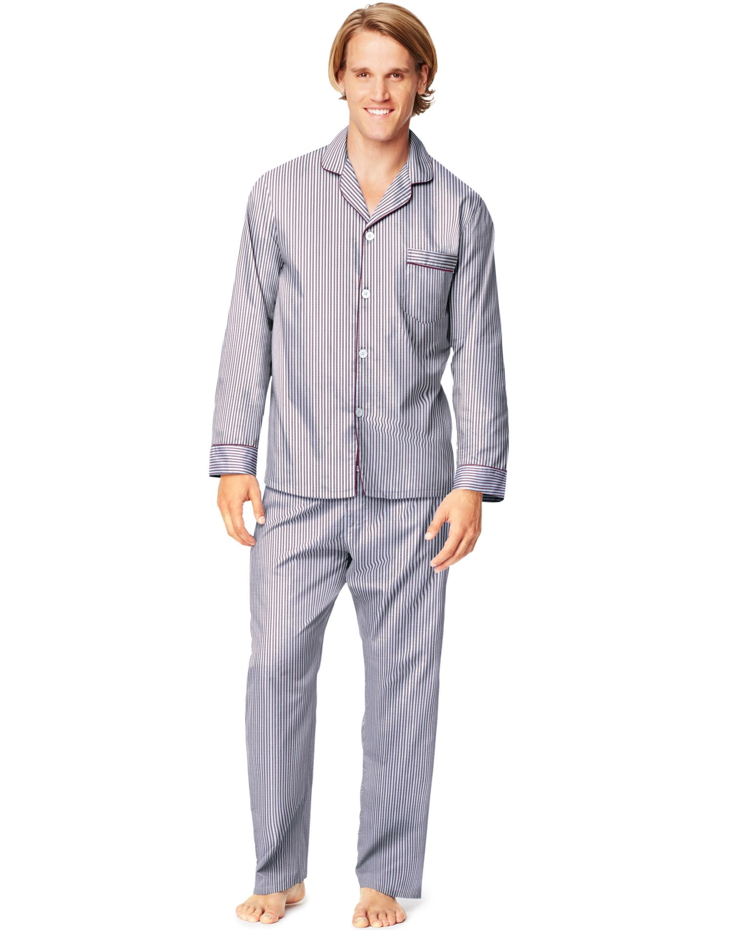 Hanes Mens Woven Pajamas, 5XL, Maroon/White Stripe Walmart Canada