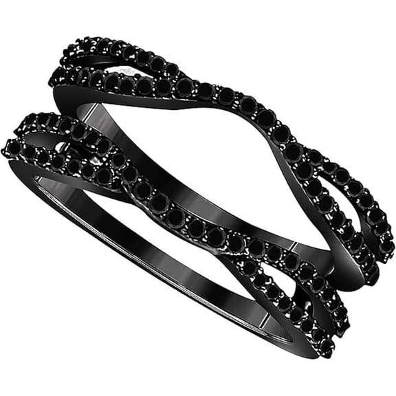 Divine Creation 2.00 Ct Round Cut Black Diamond Engagement Thanksgiving Christmas Enhancer Wrap Guard Ring 14K Black Gold Plated 925 Sterling Silver For Women's -5.5