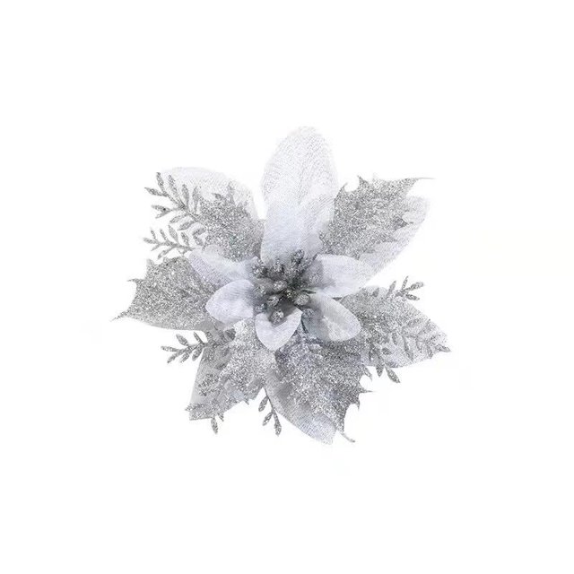 Flores de Navidad artificiales con purpurina, adornos de árbol de Navidad, decoraciones de Feliz Navidad para el hogar, decoración de Año Nuevo, 10/5 piezas, 14cm