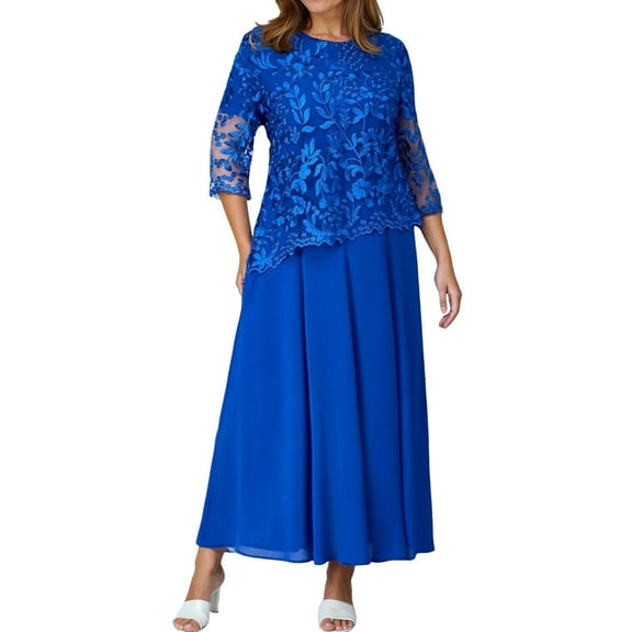 OSOLU Solid Color Women Plus Size Lace Dress 2 Piece Dresses Elegant Of The Bride Dresses Evening Party Gown Relaxed Fit Sundress Wedding Guest Dress