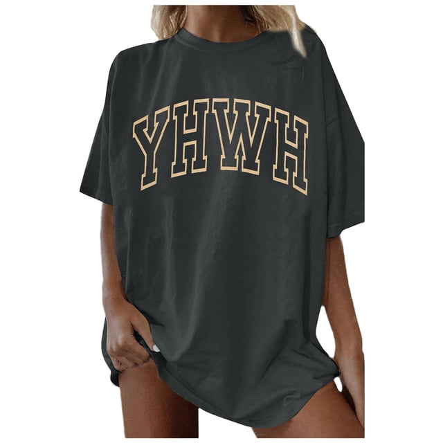 Camiseta informal holgada con estampado de letras para mujer talla grande: camiseta cómoda y elegante con estampado gráfico para el día a día