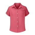 thumbnail image 5 of Coorders Womens Tops Clearance under $10, V Neck Collared Button Down Shorts Sleeve Shirts, #1-Hot PinkSize, XXL, 5 of 6