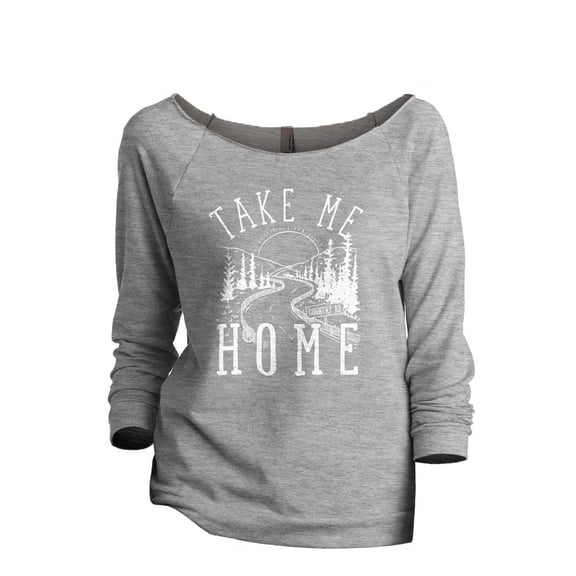 Take Me Home Country Road Women's Fashion Slouchy 3/4 Sleeves Raglan Lightweight Sweatshirt Sport Grey Large