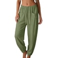 thumbnail image 3 of ClodeEU Women's Linen Blend Elastic Waist Harem Pants with Drawstring ,Solid Color Casual Summer Pant with Pockets Army Green,Women's Plus L, 3 of 9