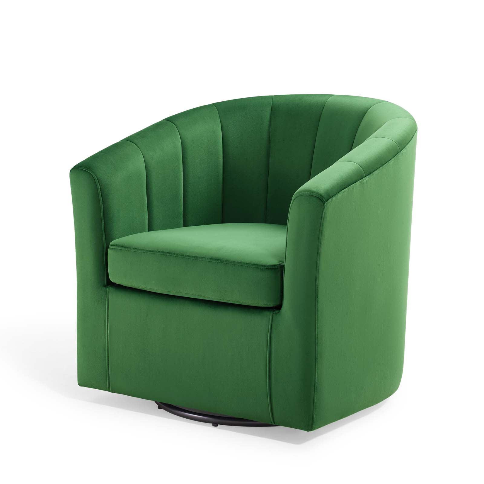 Emerald Velvet Barrel Swivel Accent Chair with Wood Base