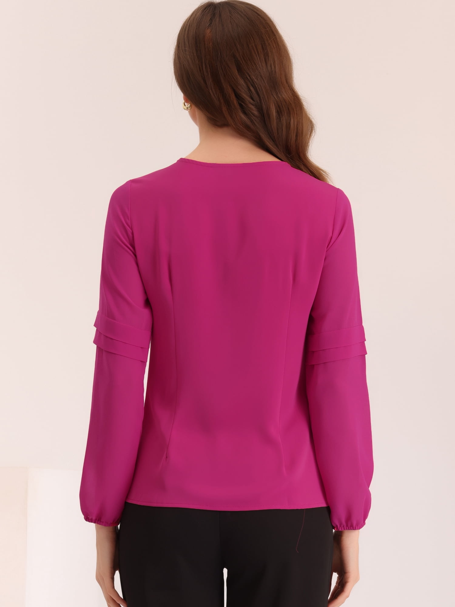 DARING DIVA Chiffon Semi Sheer Long Sleeves Keyhole Neck Blouse XS Hot Pink