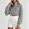thumbnail image 7 of Gytharion Women's Plus Size Cropped Half-zip Sweatshirts Stand Collar Solid Color Soft Cozy Fashion Athleisure Pullover Tops Comfortable Basic Pullover Sweatshirts, 7 of 7