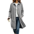 thumbnail image 2 of WIZUTIZ Women's Solid Color Button Down Lapel Collar Coat Mid-Length Long Sleeve Pockets Loose Fit Casual Winter Warm Outerwear, 2 of 7