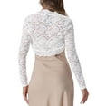 thumbnail image 3 of INSPIRE CHIC Valentine's Day Floral Lace Shrug for Women's Ruffle Evening Long Sleeve Open Front Cropped Cardigan XS White, 3 of 6
