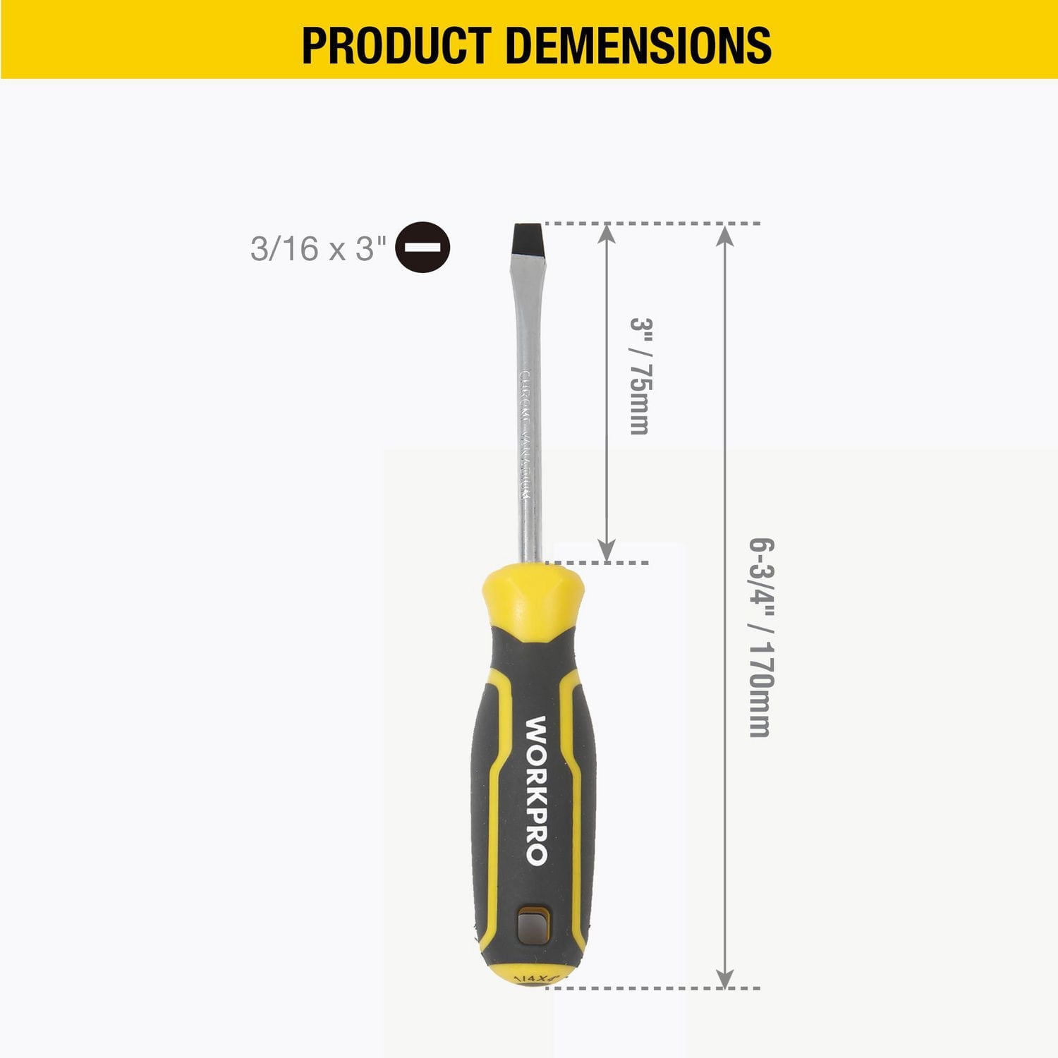 WorkPro Slotted Screwdriver 3/16 x 3"/75mm