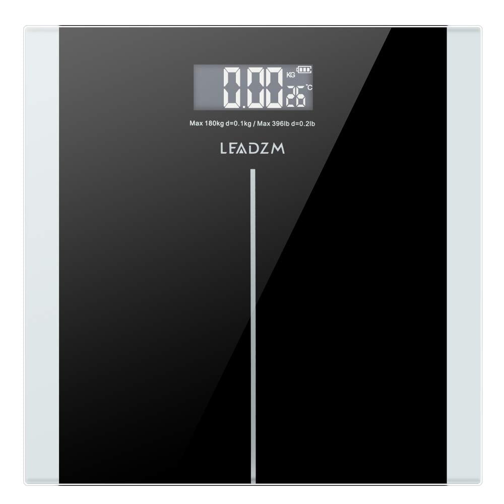 'LEADZM Body Weight Scale with Step-On Technology, LCD Display Max 400 Lb Slim Waist Pattern Personal Scale，6mm Tempered Glass，Black'