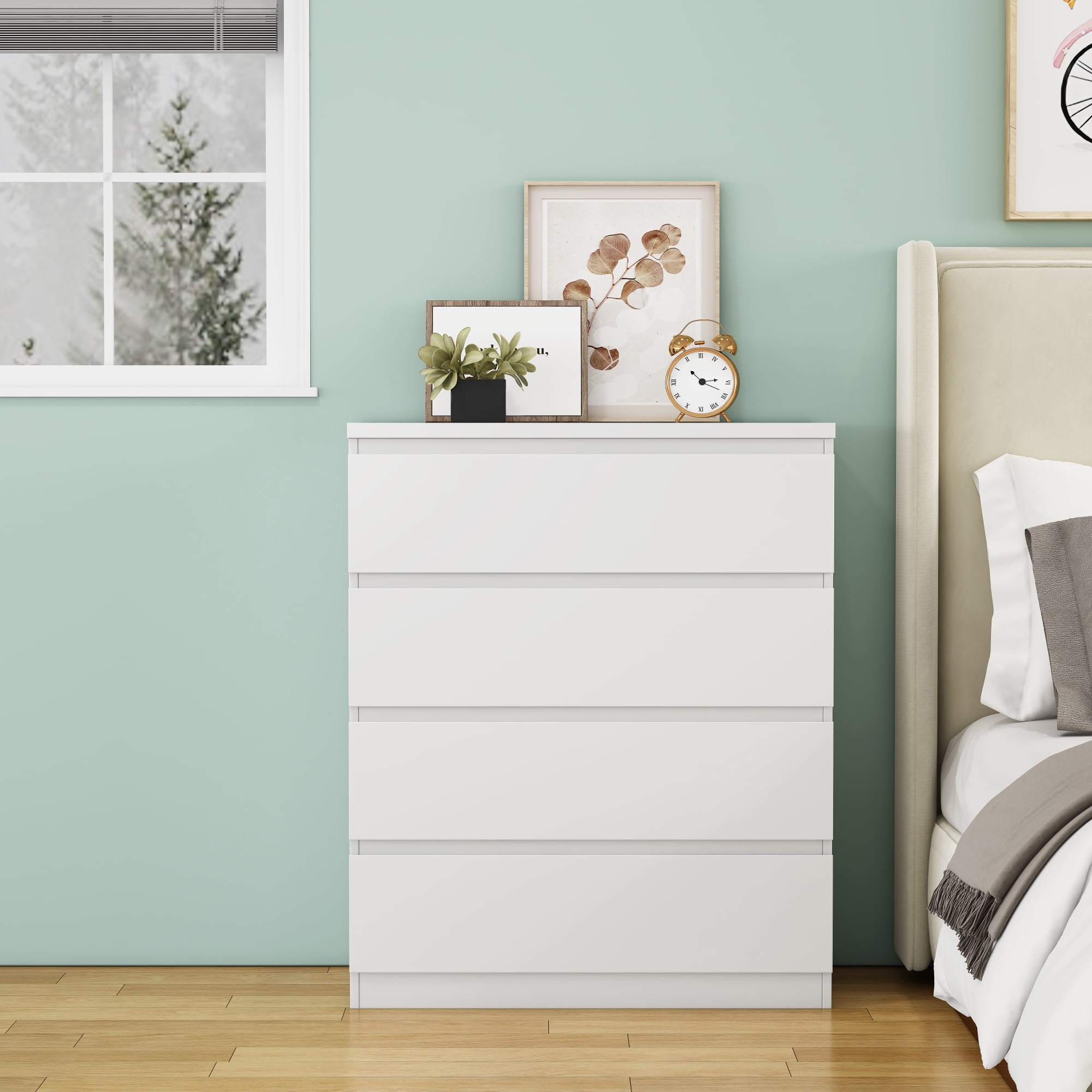 4 Drawer Dresser for Bedroom,31.5"W Modern Chest of Drawers with Hidden Handle,Wooden Closet Chests Organizer for Bedroom, Living Room,White