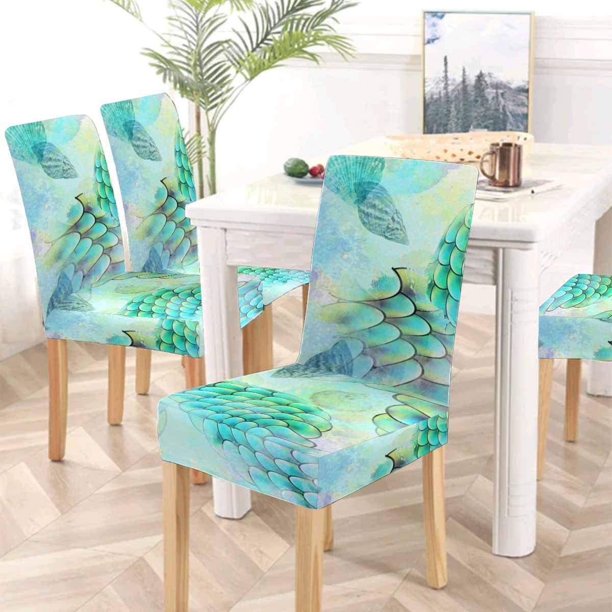 HATIART Mermaid Scale Seashells Stretch Chair Cover Protector Seat Slipcover for Dining Room Hotel Wedding Party Set of 6 Walmart