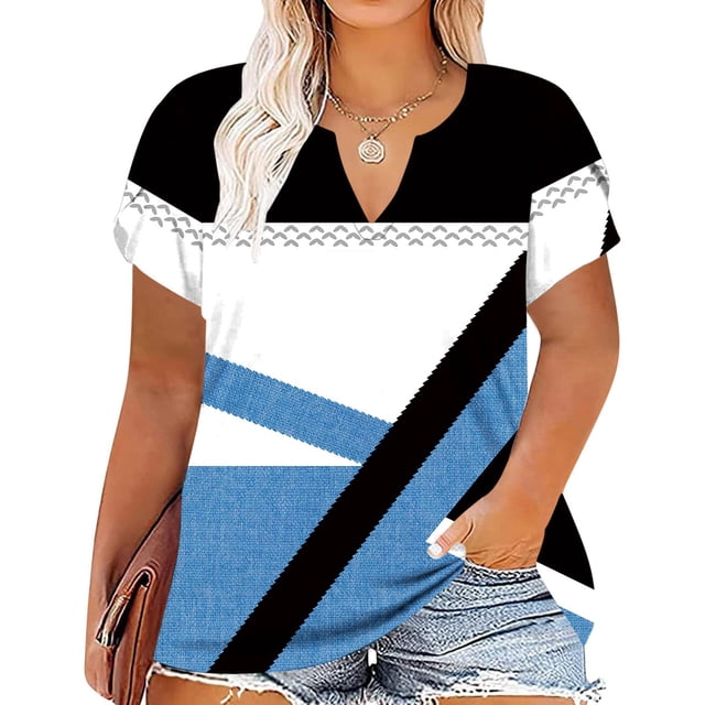 LSLJS T-Shirts d'Été pour Femmes Grande Taille Décontractés à Col en V, Manches Feuille, Blouse Ample Tendance, Hauts Décontractés pour Femmes
