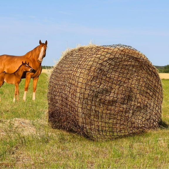BURIBURI 4x4 ft Round Bale Hay Net for Horses & Livestock - Slow Feeder Hay Nets with 2 inches Hole