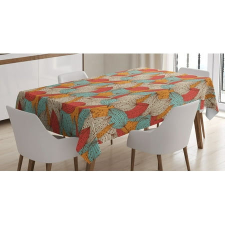 

Autumn Tablecloth Doodle Art Style Mix of Leaf Motifs in Retro Colors Romantic Autumn Season Theme Rectangular Table Cover for Dining Room Kitchen 52 X 70 Inches Multicolor by Ambesonne