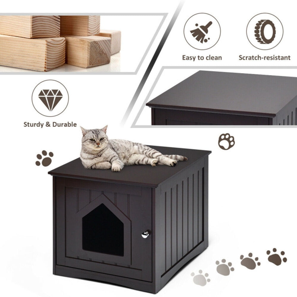 Pefilos 20" Cat House Covered for Indoor, Hidden Crate Litter Box Enclosure, Hooded Cats Furniture Cabinet Kitty Washroom, Brown