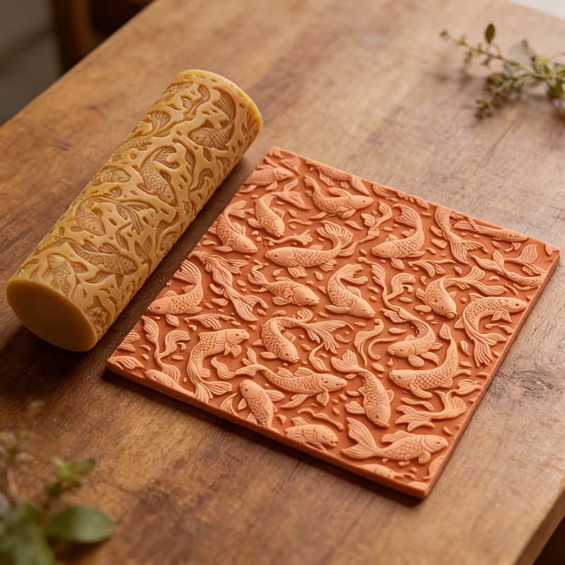 Koi Textured Embossed Polymer Clay Roller  A must-have texturing tool for ceramic sculptures