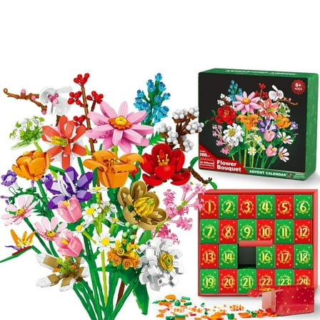 New Christmas Advent Calendar, Flower Building Block Gift Box, Christmas Countdown Blind Box Toy