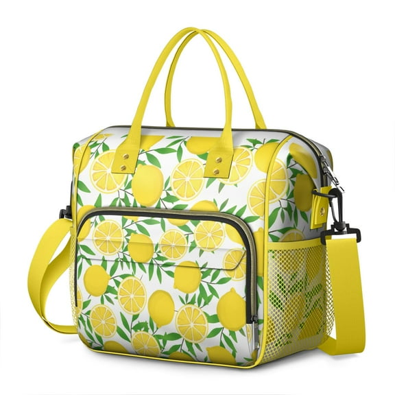 Insulated Lunch Bag Women, Leakproof Large Lunch Box, Reusable Lunch Cooler Bag with Adjustable Strap, Lunch Tote Bag for Work Women,Lemon Print Lunch Tote Bags Gifts for Woman, Mom