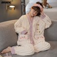 thumbnail image 3 of Conjunto de pijamas de franela suave y grueso de invierno para mujer, cárdigan estilo kimono japonés para niñas, ropa de dormir de peluche, pijamas térmicos con cuello en V para mujer, 3 of 5