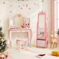 thumbnail image 2 of Gymax Kids Vanity Set Princess Makeup Dressing Table & Chair Set w/ Jewelry Armoire Pink, 2 of 10