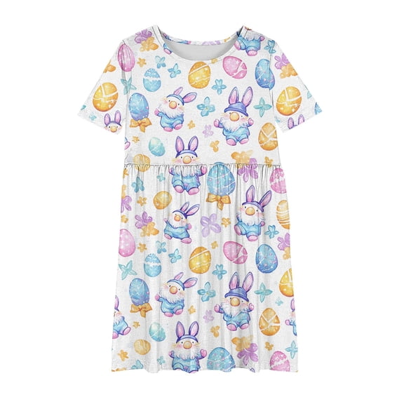 Gpaecead Easter Dresses for Girls Toddler Easter Eggs & Bunny Princess Party Dress Birthday Wedding Summer Dresses White 11 Years