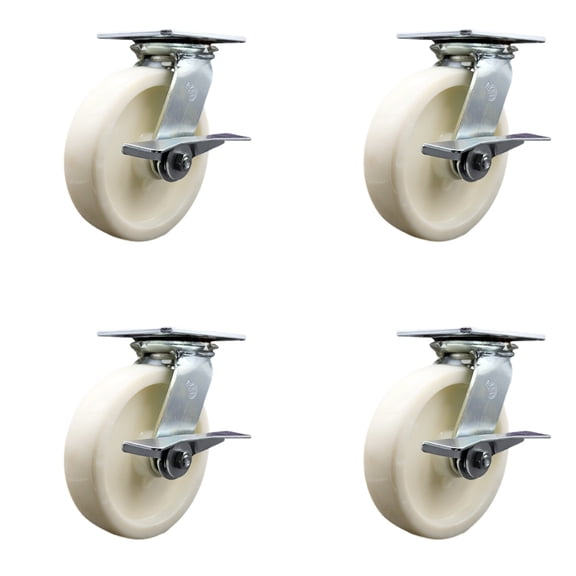 8 Inch Nylon Caster Set with Ball Bearing and Brakes/Swivel Locks Service Caster