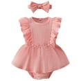 thumbnail image 1 of Gupgi Bébé Fille Robe d'Été à Volants Solides Combinaison Sans Manches avec Bandeau, 1 of 7