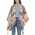 thumbnail image 6 of XFLWAM Women's Sweater Poncho Coat Shawl Wrap Poncho Cape Belt Gradient Cardigan Sweaters Open Front for Spring Winter Beige One Size, 6 of 7