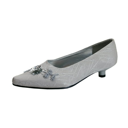 

FLORAL Ayla Women s Wide Width Satin Upper Dress Pumps SILVER 6.5
