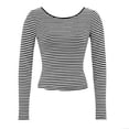 thumbnail image 4 of Seductiva Women's Long Sleeve Shirts Basic Tee Women Summer Short/Long Sleeve Tops Backless Striped Shirts Going Out T Shirt Y2K Crop Blouse Boat Neck Outfit Casual Workout Y2K Clothes Basic Tees, 4 of 9